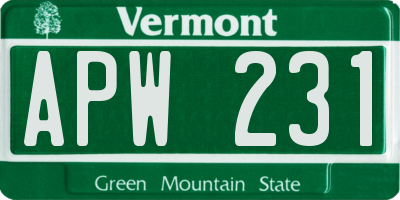 VT license plate APW231