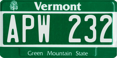 VT license plate APW232