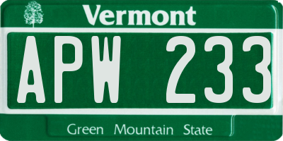 VT license plate APW233