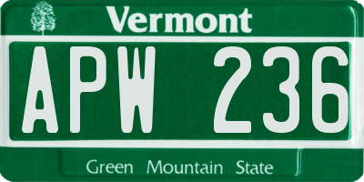 VT license plate APW236