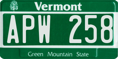 VT license plate APW258