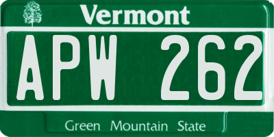 VT license plate APW262