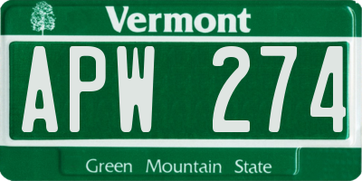 VT license plate APW274