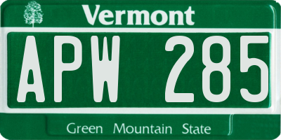 VT license plate APW285