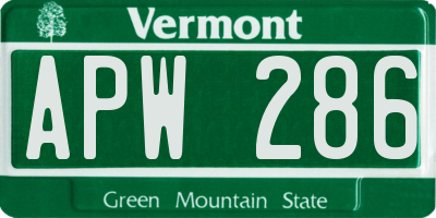 VT license plate APW286