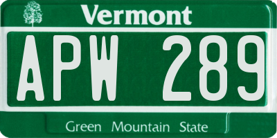 VT license plate APW289