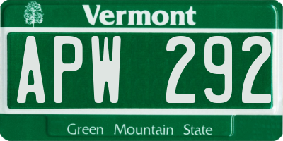 VT license plate APW292