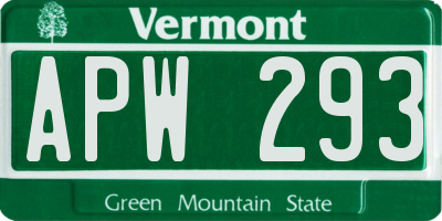 VT license plate APW293
