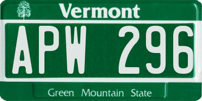 VT license plate APW296