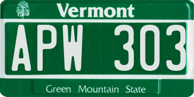 VT license plate APW303