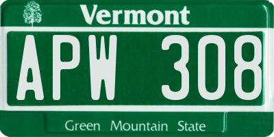 VT license plate APW308
