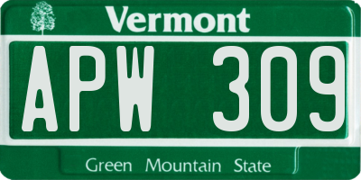VT license plate APW309