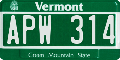 VT license plate APW314