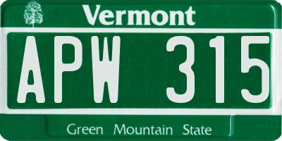 VT license plate APW315