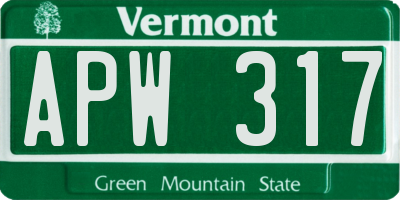 VT license plate APW317