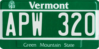 VT license plate APW320