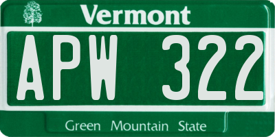 VT license plate APW322