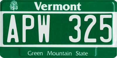 VT license plate APW325