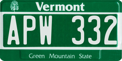 VT license plate APW332