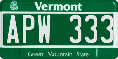 VT license plate APW333