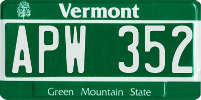 VT license plate APW352