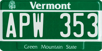 VT license plate APW353