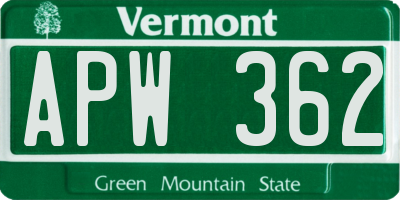 VT license plate APW362