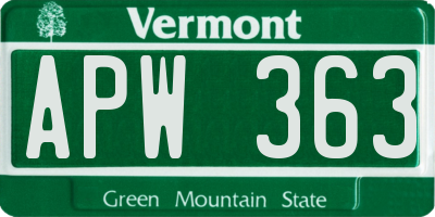 VT license plate APW363