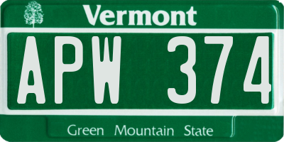 VT license plate APW374