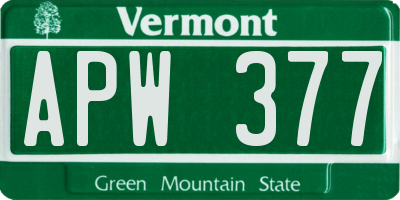 VT license plate APW377
