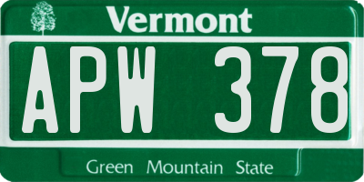 VT license plate APW378