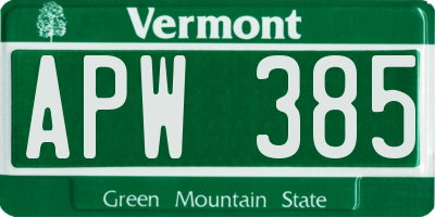 VT license plate APW385