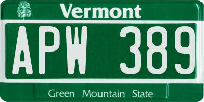 VT license plate APW389