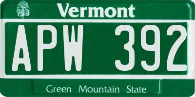 VT license plate APW392