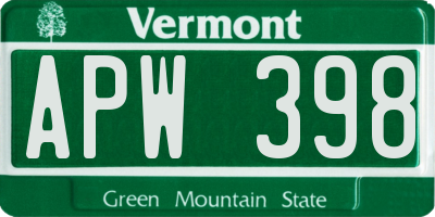 VT license plate APW398