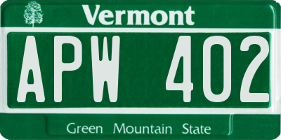 VT license plate APW402
