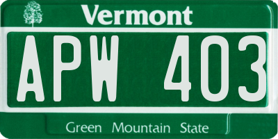 VT license plate APW403