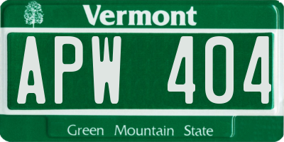 VT license plate APW404