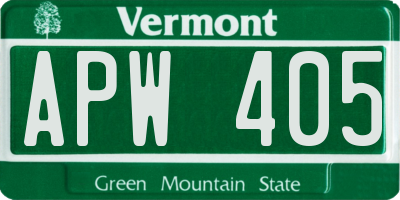 VT license plate APW405