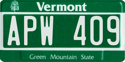 VT license plate APW409