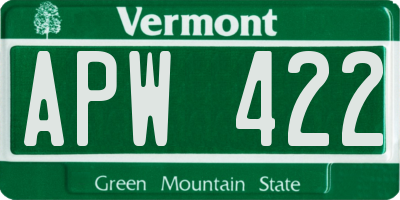 VT license plate APW422