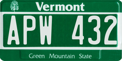 VT license plate APW432