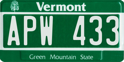 VT license plate APW433