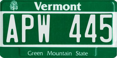 VT license plate APW445