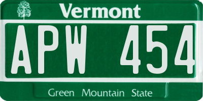 VT license plate APW454