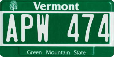VT license plate APW474