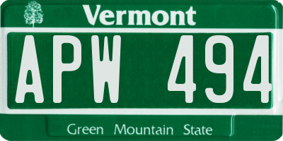 VT license plate APW494