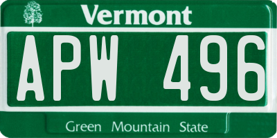 VT license plate APW496