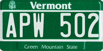 VT license plate APW502