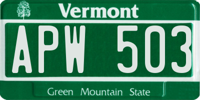 VT license plate APW503